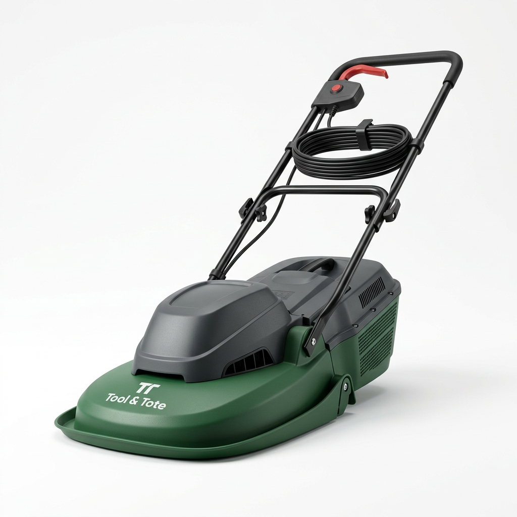 Tool & Tote electric hover lawn mower, green deck with gray housing and handle